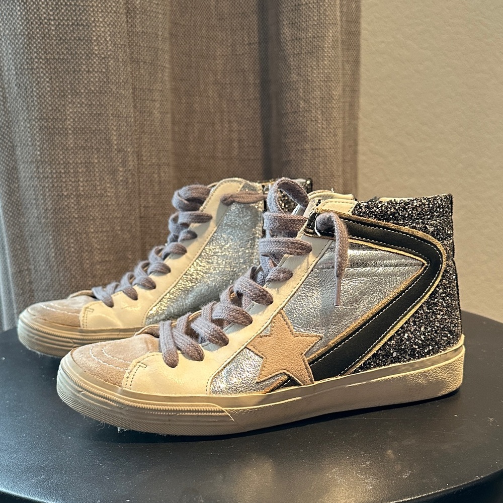 ShuShop Silver and Black High-Top Sneakers